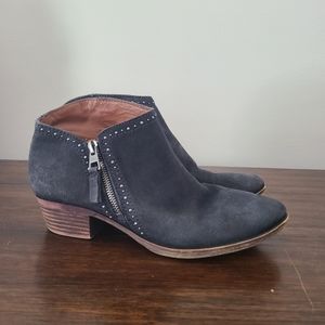 Lucky Brand Benna Navy Blue Nubuck Suede Leather Studded Zip Ankle Booties